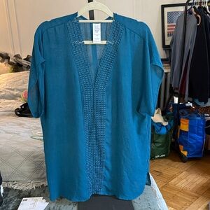Time and Tru Teal Crochet Detail Top